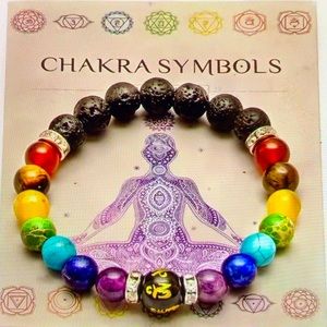 NWT Beaded chakra bracelet. Volcanic rock & double rainbow chakra beads.